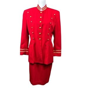 David Bijoux Military Style Blazer Suite Skirt Set Women's 12 Red Gold  Vintage